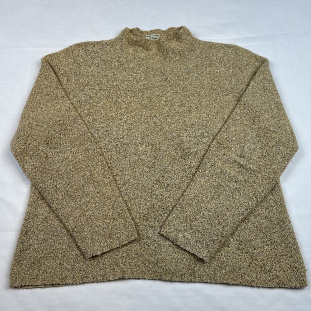LL Bean Women's XL Brown Knit Sweater Merino Nylon Blend Crewneck Chenille BOHO